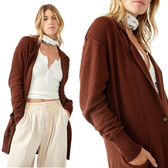 CARE Free People Knit Desert Blazer Cardigan in Chestnut NEW - S/M
